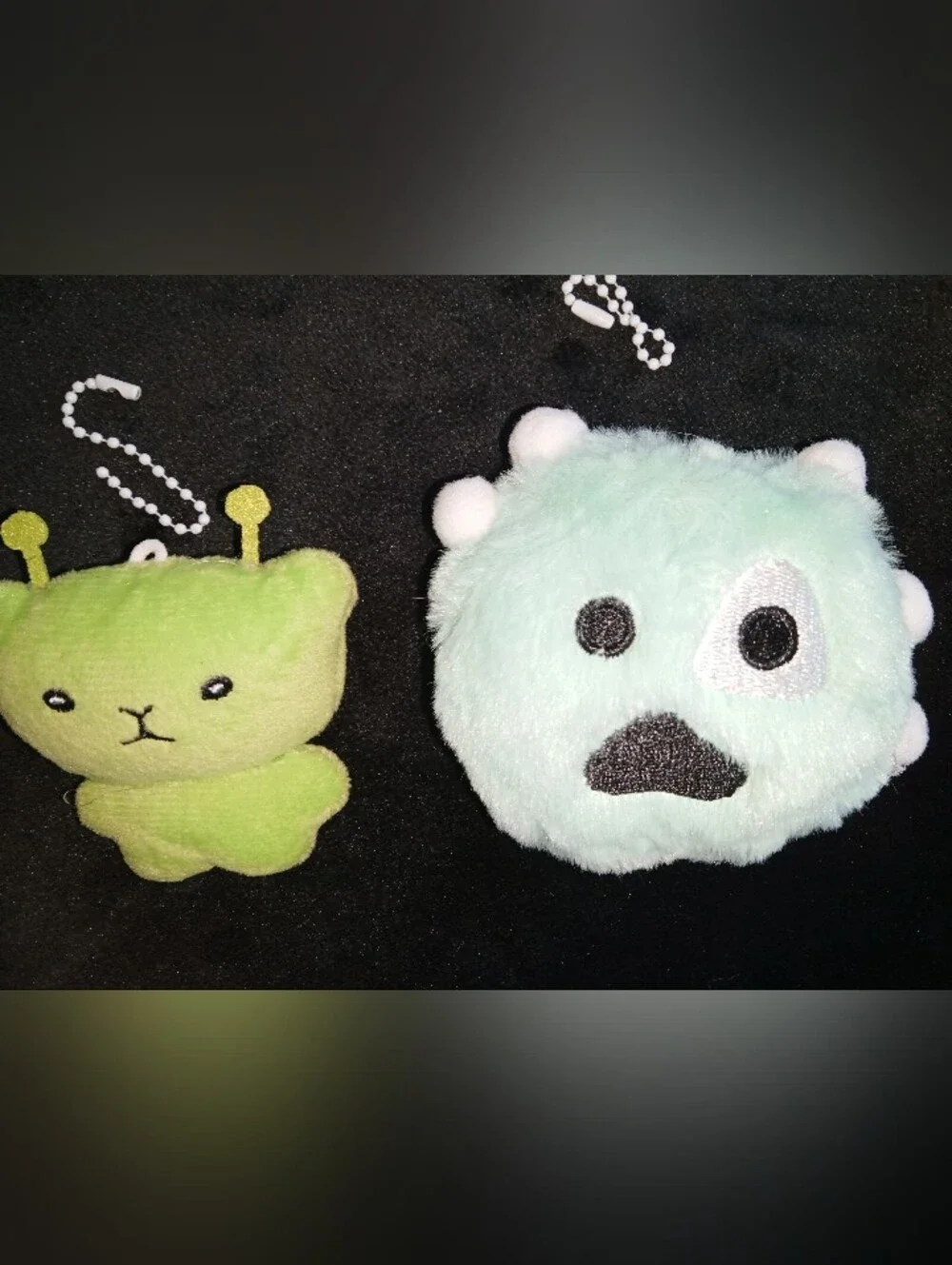Cute Keychains Plush Pair - Green Mini Alien Cat & Mint Monster